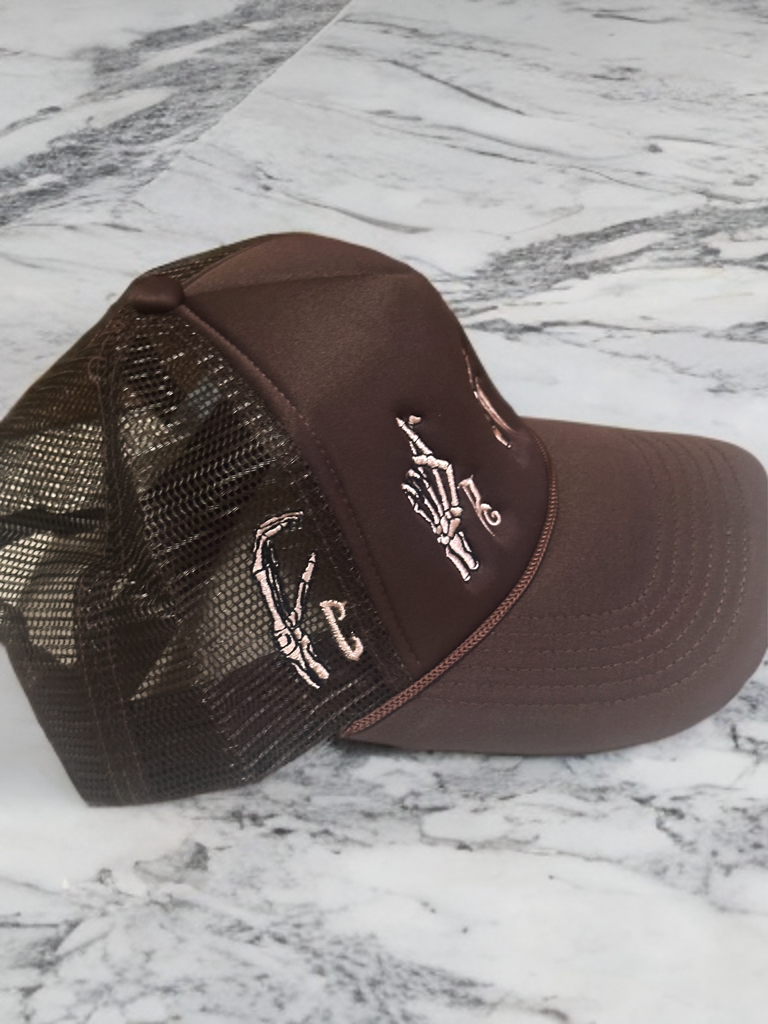 Skeleton Sign language Brown Trucker